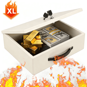 Fireproof Document Box with Key Lock, Fire Resistant Safe Box for Valuables, Portable Fireproof Lock Box for Personal Items, Jewelry,Passport, Cash, Tablet, X Large 13.2" x 11" x 4.13"white