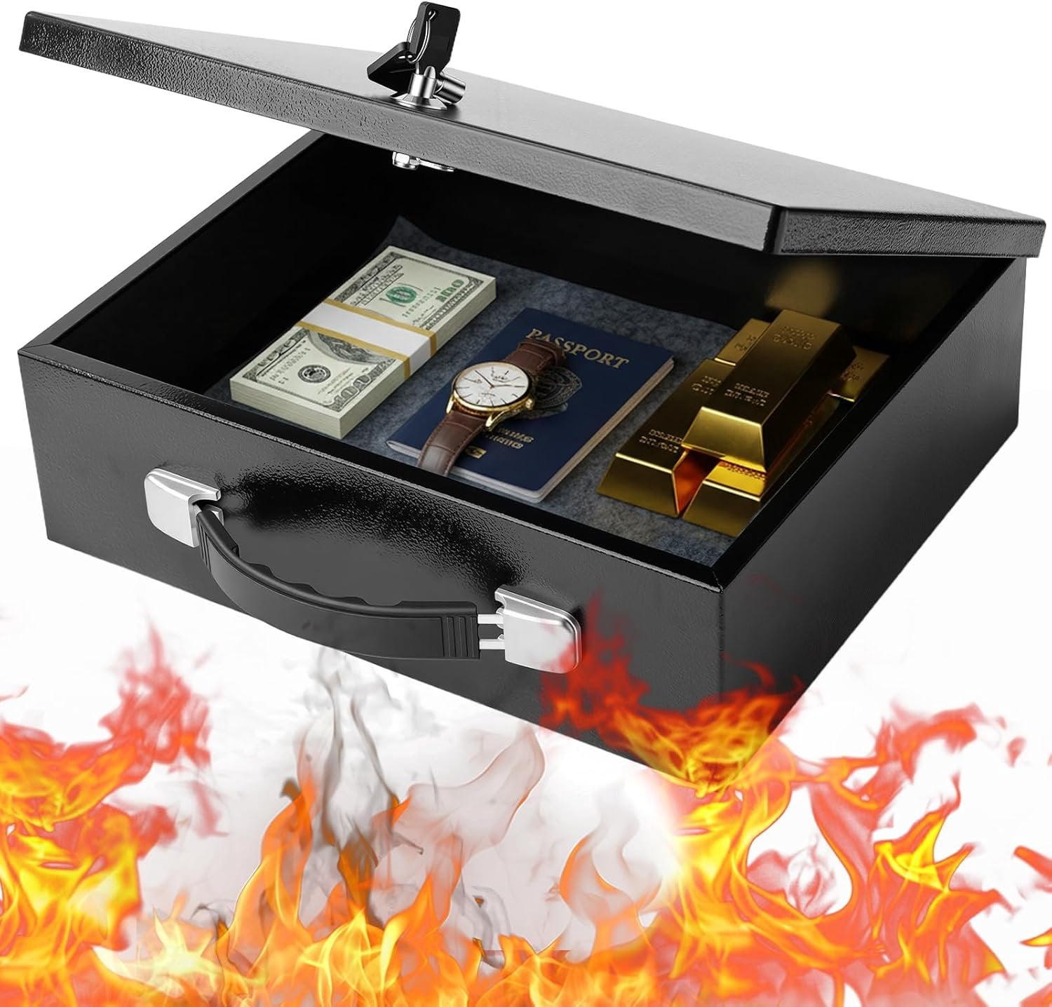 Fireproof Document Box with Key Lock, Metal Fireproof Lock box Portable ...