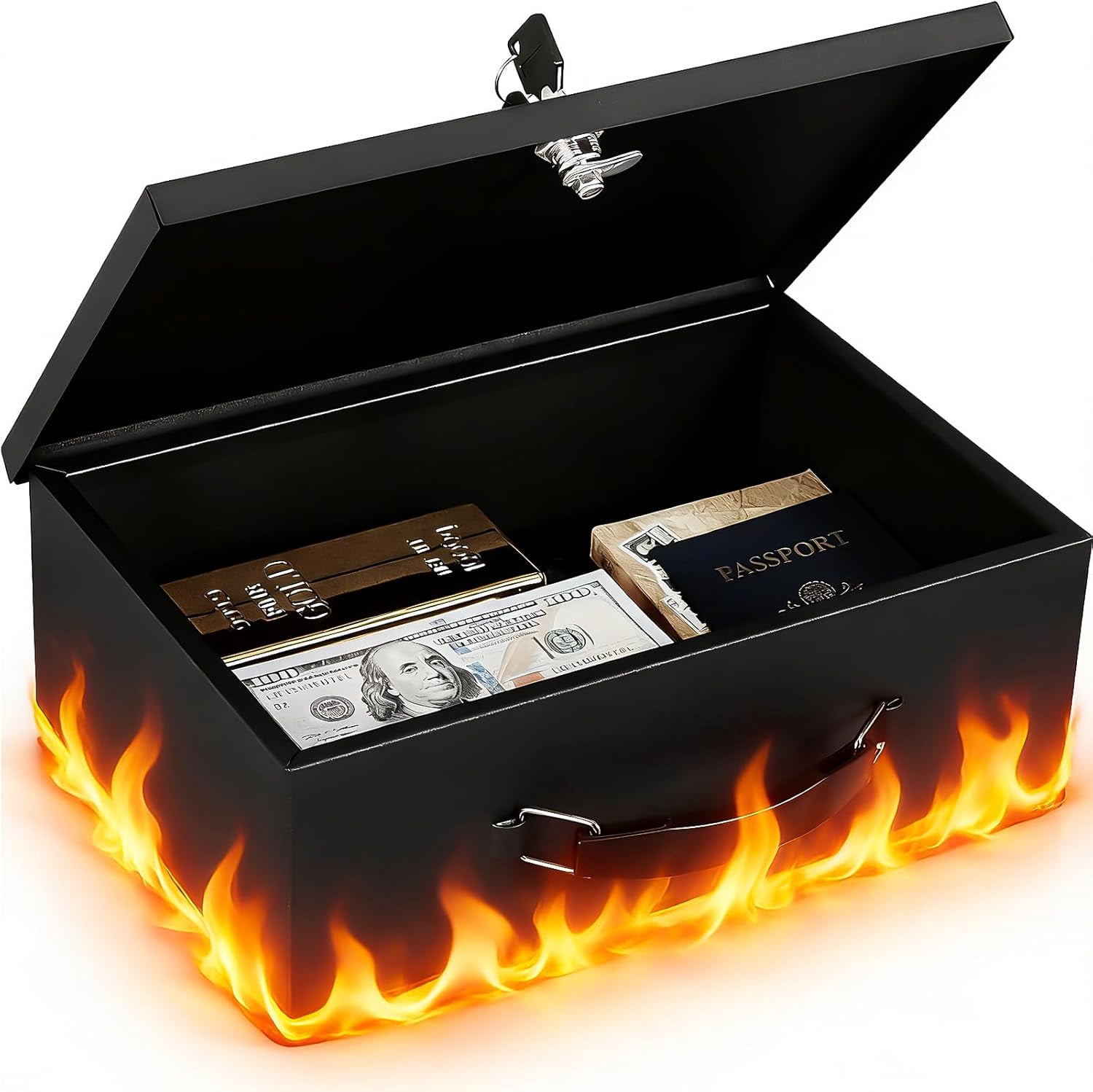 Fireproof Document Box with Key Lock, Safe Storage Box for Valuables, Fire Resistance Security, Fireproof Lock Box for Passport, Cash, Tablet 13.2'' x 11'' x 4.13'' Beige