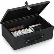 Fireproof Document Box with Key Lock, Small Lock Boxes for Personal Items, Fire and Water Resistance, Fireproof Safe Box for Documents, Jewelry, Passport, Cash, 12.6'' x 8.3'' x 4.3'' Black