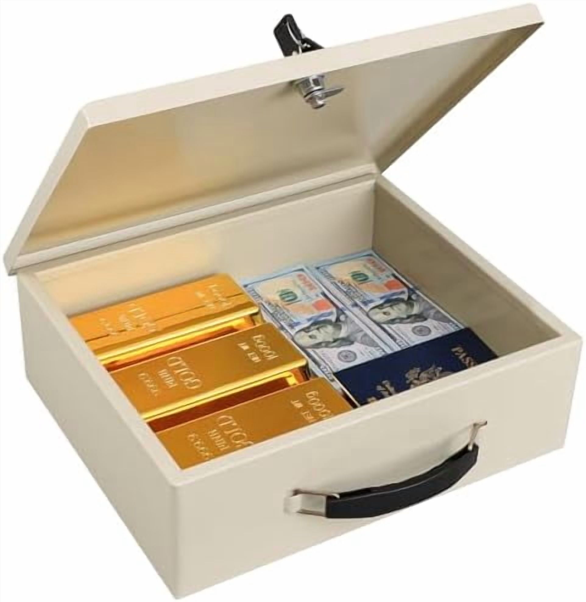 Fireproof Document Box with Key Lock, Small Safe Box for Valuables, Fire and Water Resistance, Fireproof Lock Box for Passport, Cash, Tablet, Exterior 12.8'' x 8.4'' x 4.5'' Beige