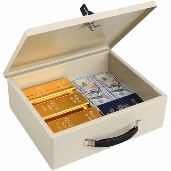 Fireproof Document Box with Key Lock, Small Safe Box for Valuables, Fire and Water Resistance, Fireproof Lock Box for Passport, Cash, Tablet, Exterior 12.8'' x 8.4'' x 4.5'' Beige