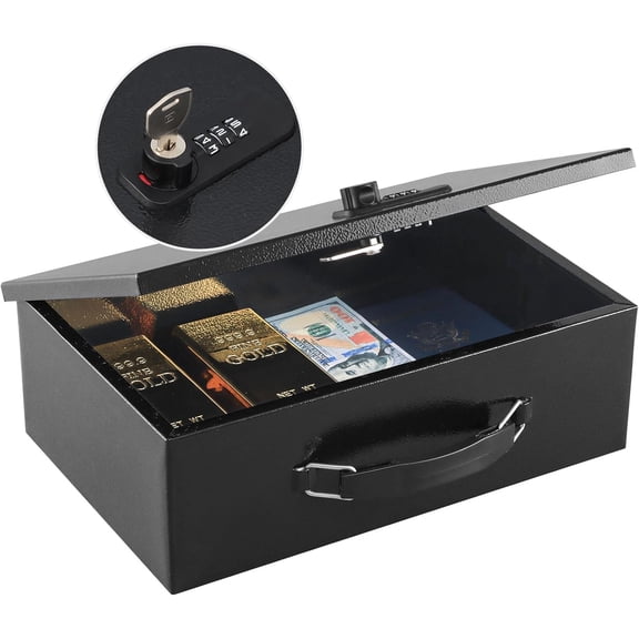 Fireproof Document Box with Key Lock, Small Safe Box for Valuables, Fire and Water Resistance, Fireproof Lock Box for Passport, Cash, Tablet, Exterior 12.8'' x 8.4'' x 4.5'' Beige