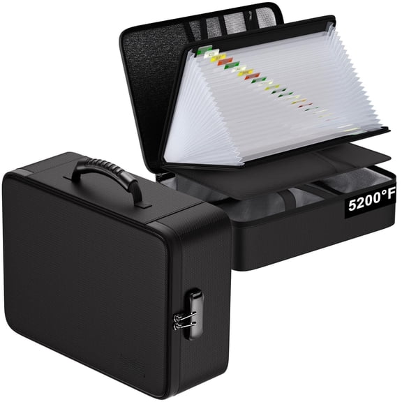 Fireproof Document Box With Lock 5200℉ Soft Case 25 Pocket Accordion File Folder Multi-layer Water Resistant Organizer Storage For Important Documents Laptop