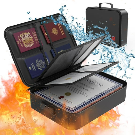 Fireproof Document Box with Lock,File Safe Bag for Home,Multi-Layer Important Document Organizer,Office Paper Storage File Folder Box for Laptop Certificates Passport,Portable Waterproof