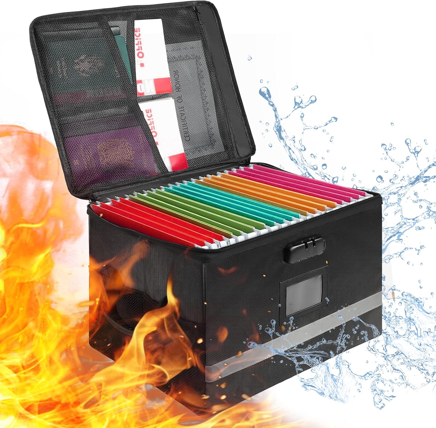 Fireproof Document Box with Lock, File Safe Box Anti-Static Collapsible ...
