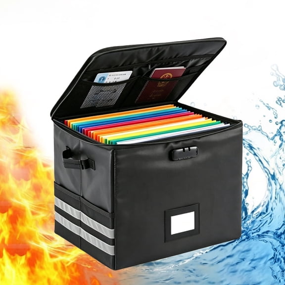 Olakula Fireproof Document Box with Lock,Portable Waterproof Document File for Hanging/Legal Folders,Black.