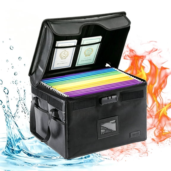 Olakula Fireproof Document Box with Lock, Portable Collapsible File Storage for Home & Office,Black.