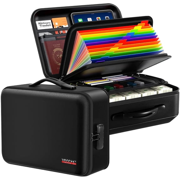 Fireproof Document Box with Lock - Fire Proof Safe for Home Documents, Hard-Shell Fireproof & Waterproof Safe Box for Important Files Men Women Gifts (Black)