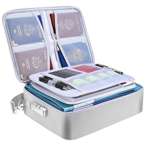 Fireproof Document Box with Lock, Portable Fireproof Document Bag Waterproof Fire Proof File Boxes for Documents, File Organizer Box for Important Paperwork (Pink, 15''x11''x4'')