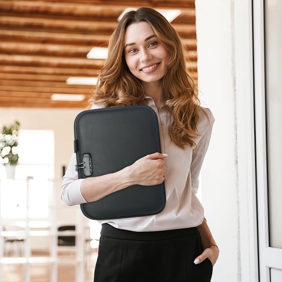 Fireproof Document Box with Lock, Waterproof Hard-Shell File Organizer with 13-Pocket Accordion Folder & Multi-Compartments for Laptop, Documents, Passports & Valuables