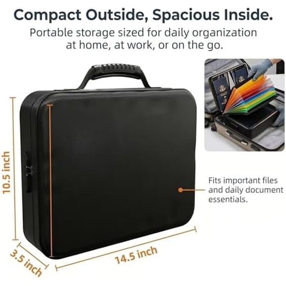 Fireproof Document Box (Soft-Shell) with Lock, 5200F Fireproof & Water-Resistant File Organizer for Important Documents, Certificates, Passport & 14" Laptop, Home Office Travel