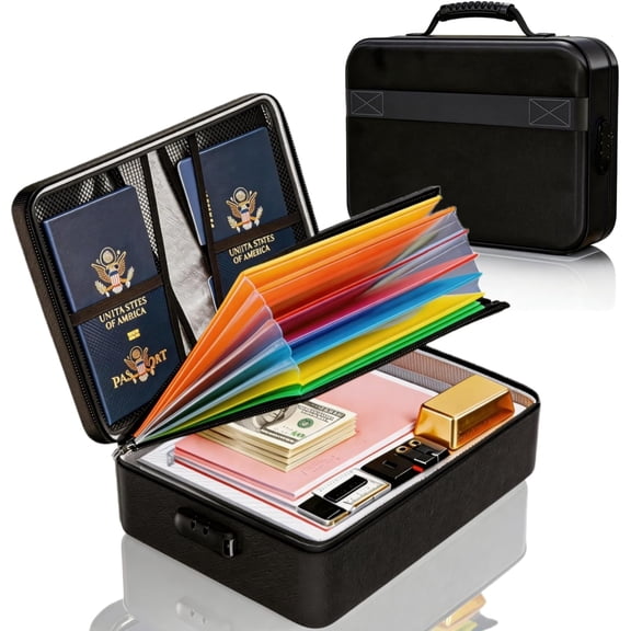 Fireproof Document Box (Soft-Shell) with Lock, 5200F & Water-Resistant File Organizer for Important Documents, Certificates, Passport 14" Laptop, Home Office Travel