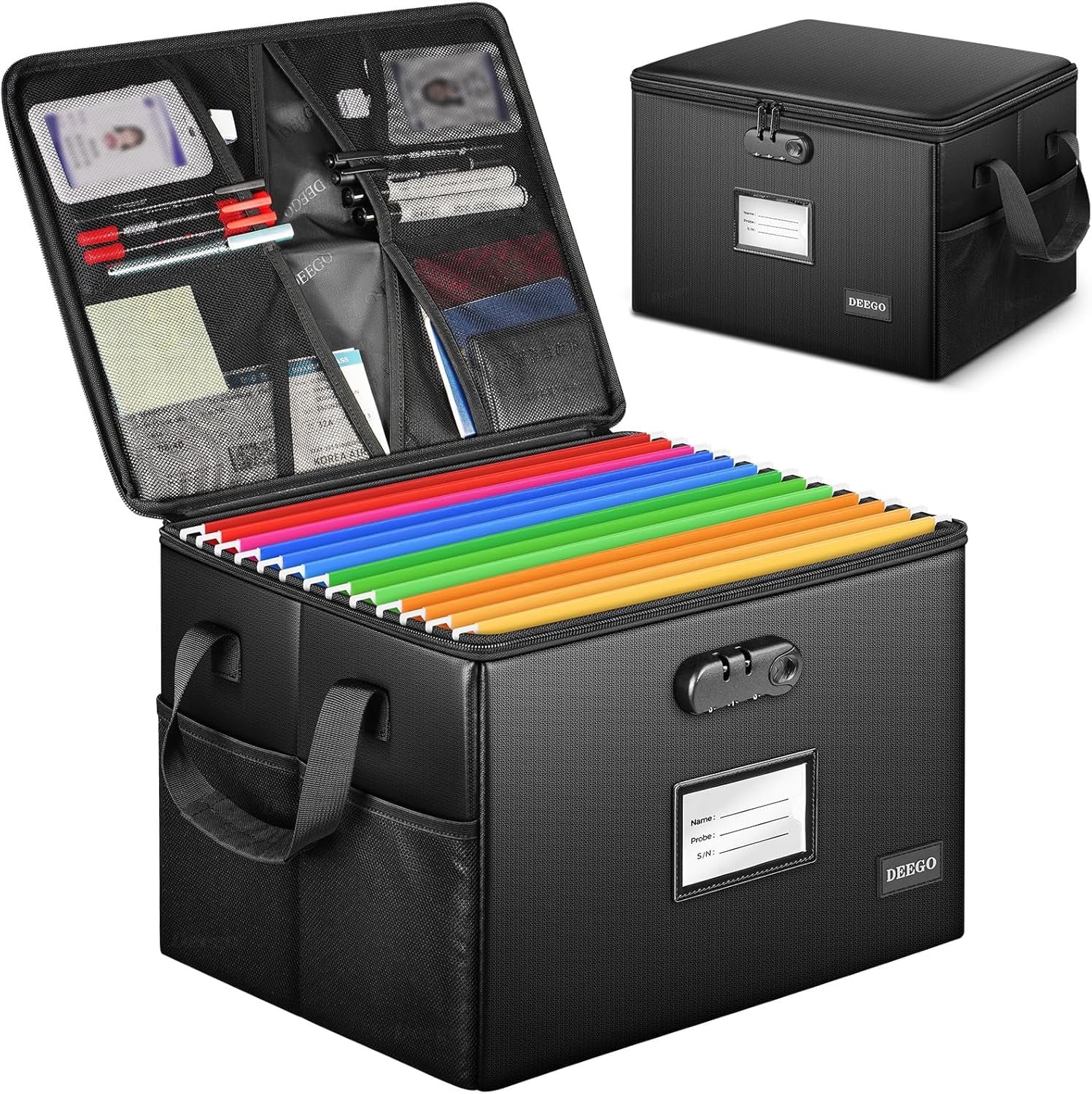 Collapsable Folder Program Fireproof Document Box, Water-Resistant File Organizer Box with Lock ...