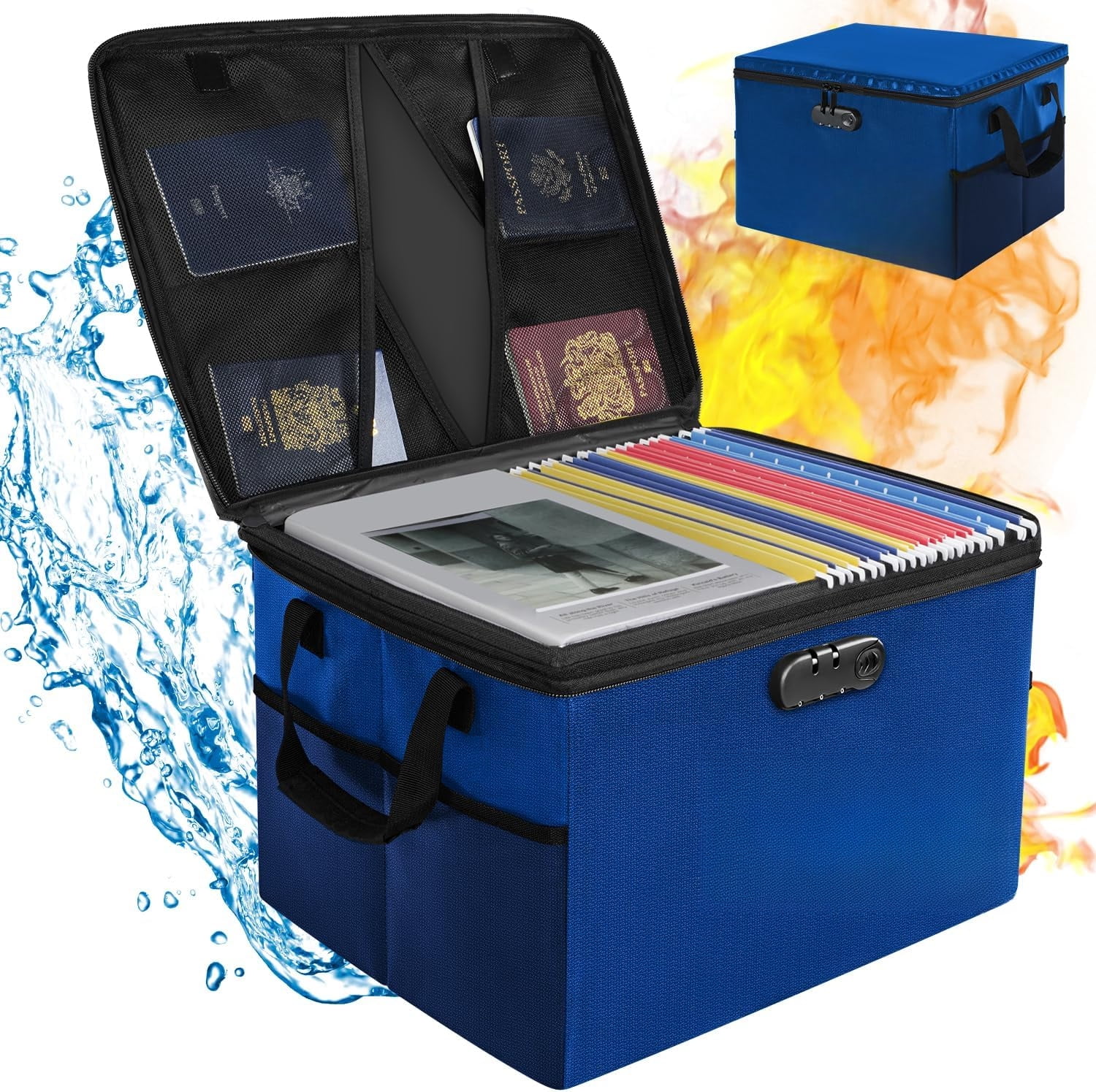Fireproof Document Box, Water-Resistant File Organizer Box with Lock ...