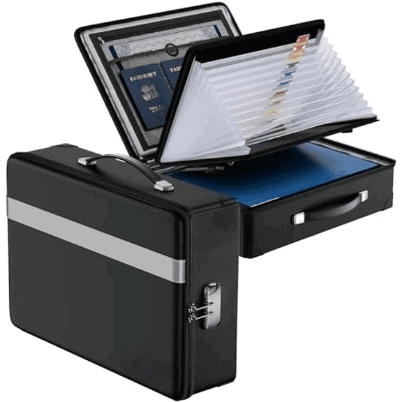 Fireproof Document Box with lock, File Organizer with Fireproof Zipper, Hard Shell Fireproof & Waterproof Storage box, Portable Safe for Home, Important Documents, Laptop, Black