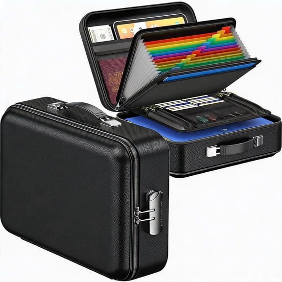 Fireproof Document Box with Combination Lock, Hard-Shell Waterproof Design, 15" x 11" x 5", Black Bestseling