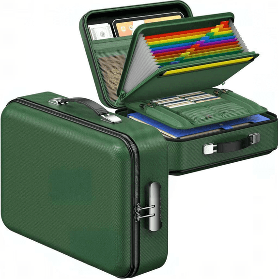Fireproof Document Box with Combination Lock, Hard-Shell Waterproof Safe, 15" x 11" x 5", Green Bestseling