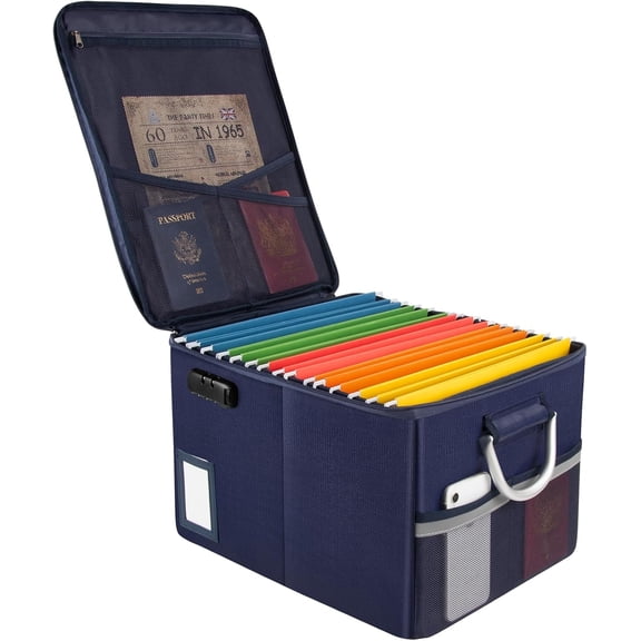 Fireproof Document Box with Lock, Fireproof Safe for Home Office, Document Organizer Cabinet for Hanging Letter & Legal Folders, 16.1x12.9x11in Blue