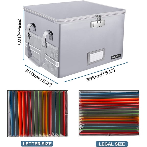 Fireproof Document Box with Lock, Portable File Storage Organizer, Dust-Proof & Reflective Strip Design, 2 Pack (Silver)