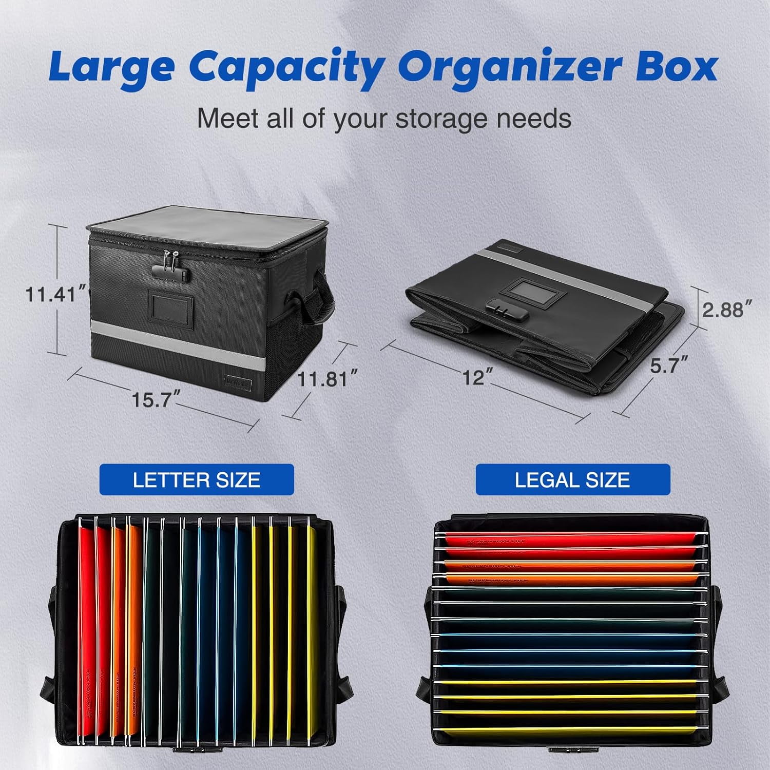Fireproof Document Box with Lock, Waterproof File Safe Box Anti-Static ...
