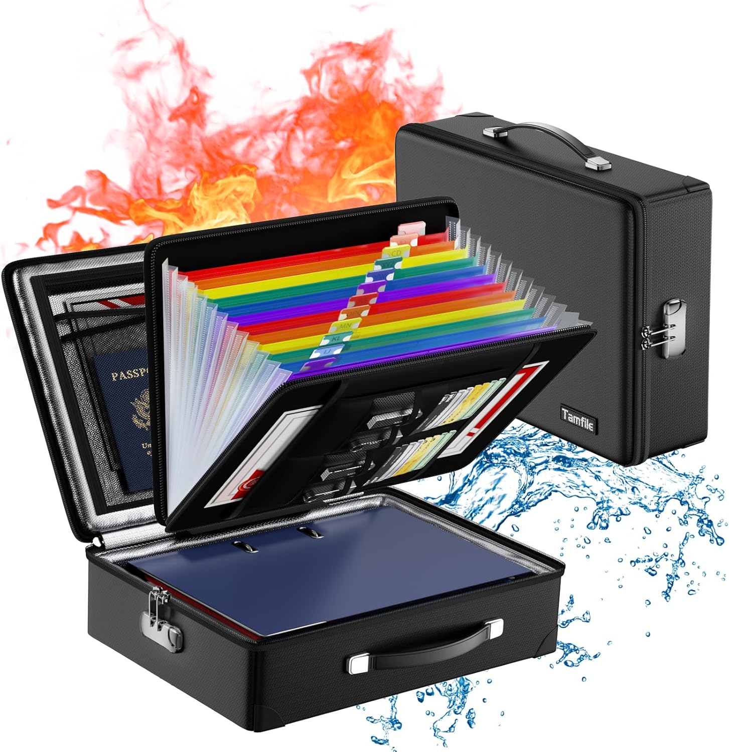 Fireproof Document Box with Zipper, Hard Safe Case Lock, Water ...