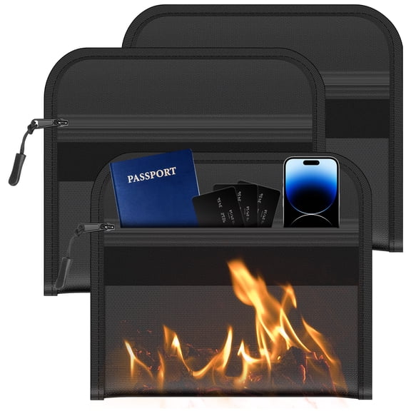 Fireproof Document Money Bag 3 Pack Fire Proof Waterproof Safe Pouch for Cash Document Passport 3 Layers of Heat Water Resistant Insulated Storage with Zipper