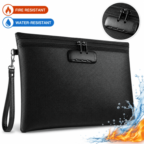 Fireproof Document Money Bag with Lock,14x10" Waterproof Safe Pouch with Secure Zipper Closure