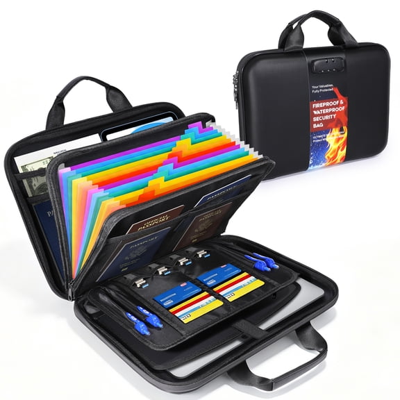 iDiskk 2200℉ Multi-Layer Fireproof Document File Organizer with Lock Expanding Receipt Folder Passport Holder Safe Storage for Home Office Travel