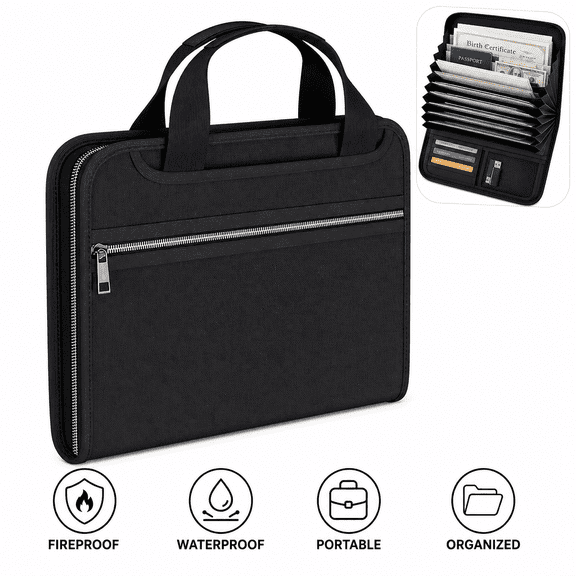 Fireproof Document Organizer with Handle, 13-Pocket Expanding File Folder, Waterproof File Storage Case for Passport, Birth Certificate, Bills