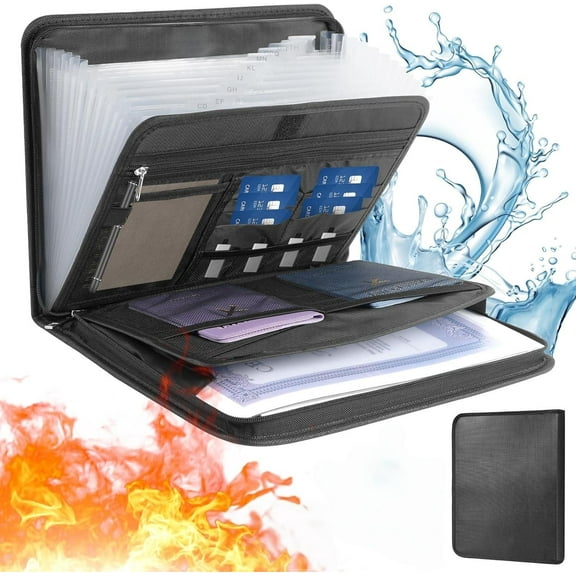 Fireproof Document Pouch, 13 Pockets Fire and Water Resistant Safe Bag, Protect Your Vital Docs & Precious Memories, for Peace of Mind On-The-Go