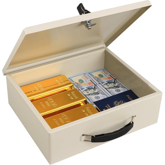 Fireproof Document Safe Box with Key Lock, Large Fire-Resistant Security Chest for Valuables, Passport, Cash and Tablet, 12.9 x 10.7 x 4.2 Inch Black Storage Case