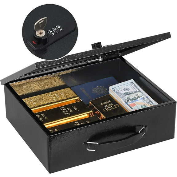 Fireproof Document Safe Box with Key Lock, Large Fire-Resistant Security Chest for Valuables, Passport, Cash and Tablet, 12.9 x 10.7 x 4.2 Inch Black Storage Case