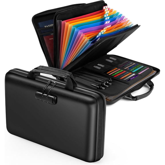 Fireproof Document Safe Box with Lockable Zipper, Hard-shell, 13 Pockets, Waterproof for Important Papers Binder, Fire/Water Resistant File Box for Travel, Home & Office, Organizer for Passport