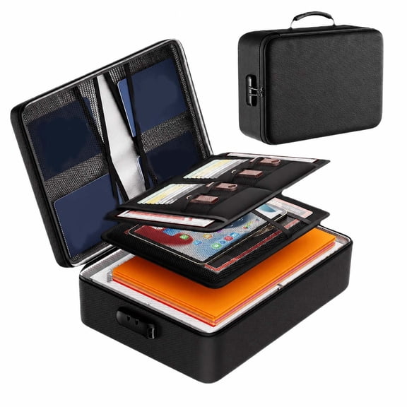 Fireproof Document Storage Bag, Waterproof A4 File Organizer with Password Lock, Multi-Layer Capacity Document Holder, Portable Travel Office Filing Solution
