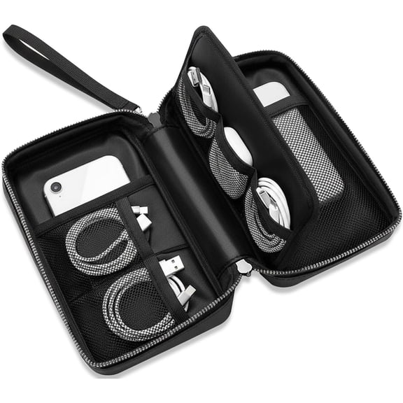 Fireproof Electronics Organizer Travel Case, Black | Water Resistant Tech Accessories Pouch, Explosion-proof Cord Storage Bag, Fireproof Zipper for Phone, Power , Cables, USB