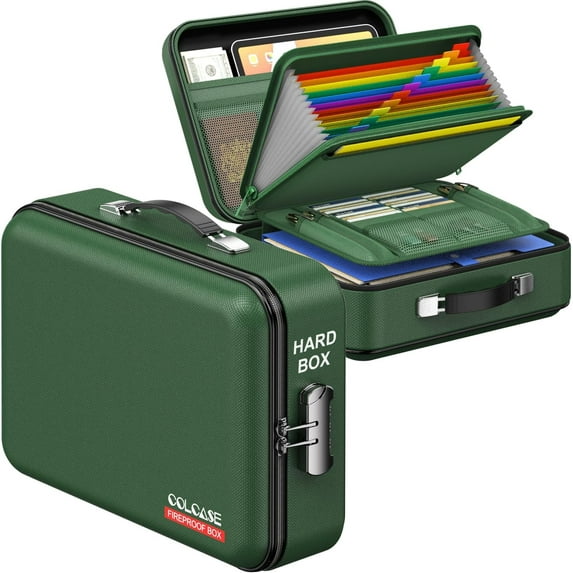 Fireproof Document Box Hard Shell Organizer Case W/ Lock Waterproof