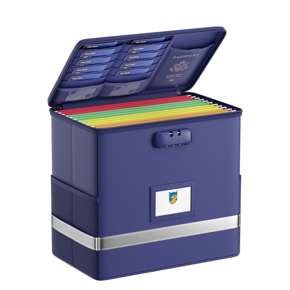 Fireproof File Box With Lock  Document Storage Organizer Suitable For Hanging Folders In Letter Size Collapsible Reflective Strip Fast Find (12.2"*6"*10.2 Blue)