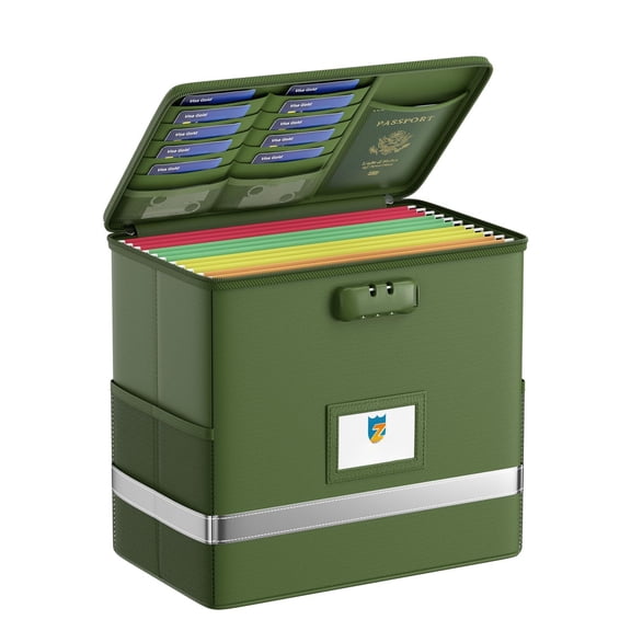 Fireproof File Box With Lock Document Storage Organizer Suitable For Hanging Folders In Letter Size Collapsible Reflective Strip Fast Find (12.2"*6"*10.2 Green)