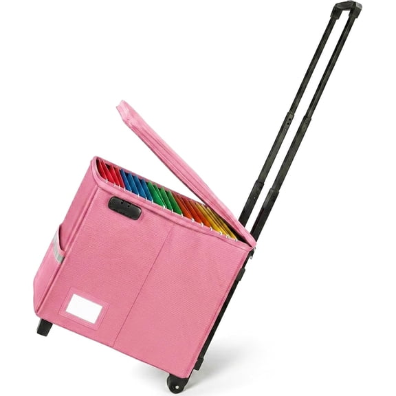 Fireproof File Box with Wheels, Collapsible Rolling Fireproof Document Bag with Lock, Fireproof Box with Handle & Casters, Mobile Fireproof Document Storage for Legal/Letter Size Files