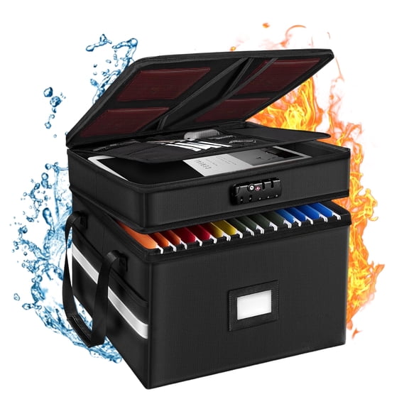 Olakula Fireproof File Box with Lock, Double Foldable with Reflective Strip for Letter/Legal Folders