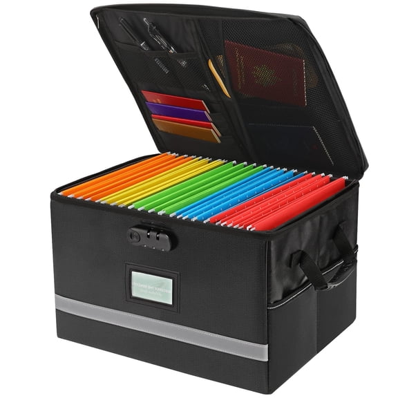 Fireproof File Box with Lock, Portable Document Organizer with Handle, File Folder Storage Box with Lid for Important Papers