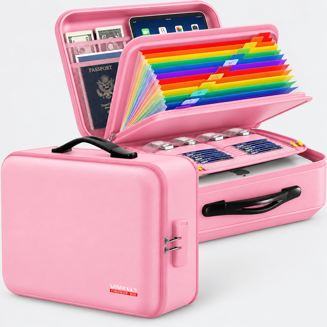 Fireproof Document Box with Lock, Hard Shell Accordion File Organizer ...