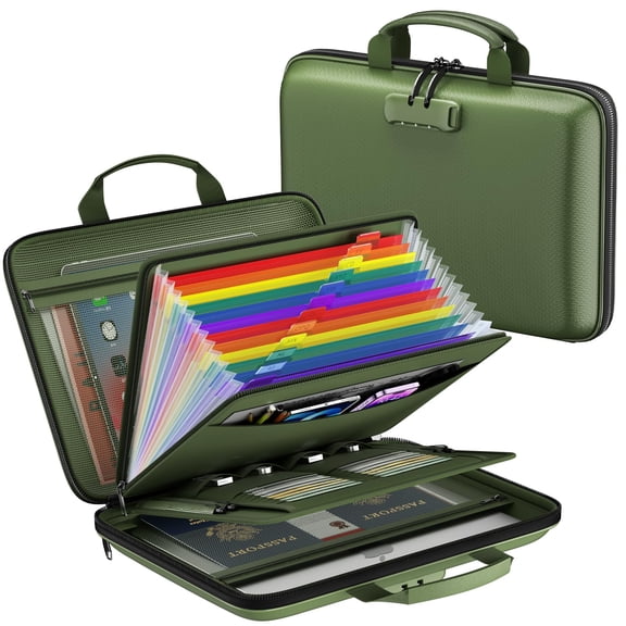 Fireproof File Organizer Document Box With Lock Large 13 Pocket Expanding Folder Hard-shell Portable Safe Storage For Letter/legal Laptop Valuables-green