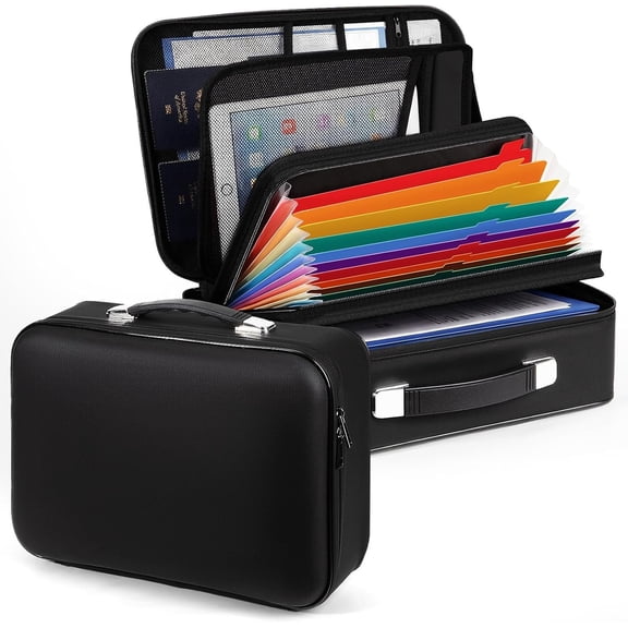 Fireproof File Organizer with Lock, Hard Expanding Document Organizer with 13 Pockets Accordion File Folder, Zipper and Labels, Portable Office Travel Safe Storage for Important Documents, Files