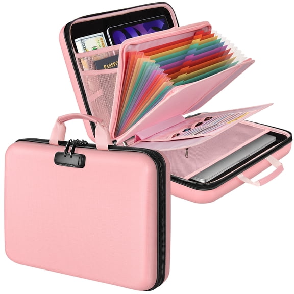Fireproof File Organizer with Lock, Hard-Shell Case Fireproof Document Box with 13 Pocket Accordion File Folder, Portable Home Office Travel Safe Storage for Important Documents Laptop