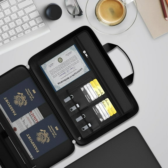 Fireproof File Organizer with Lock, Hard-Shell Case Fireproof Document Box with 13 Pockets Accordion File Folder, Important Document Organizer for Letter A4 Files Laptop Passports (Black)