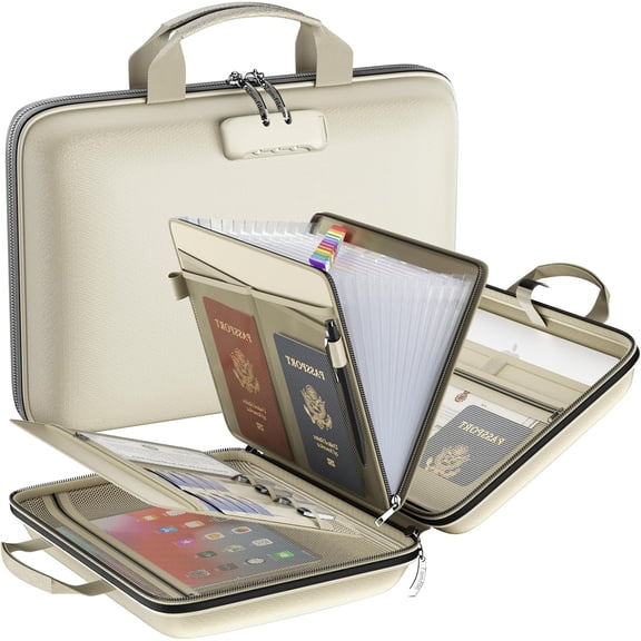 Fireproof File Organizer with Lock, Hard-Shell Case Fireproof Document Box with 13 Pockets Accordion File Folder, Important Document Organizer for Letter A4 Files Laptop  (Beige)