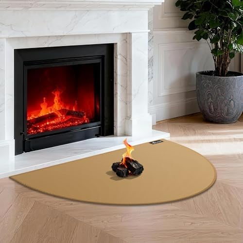 Fireproof Fireplace Hearth Mat 24×42Inch Half Round Hearth Rug Protects Floors from Sparks Embers, Brown
