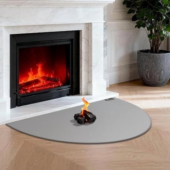 Fireproof Fireplace Mat 24×42Inch Half Round Hearth Rug Protects Floors from Sparks Embers, Gray